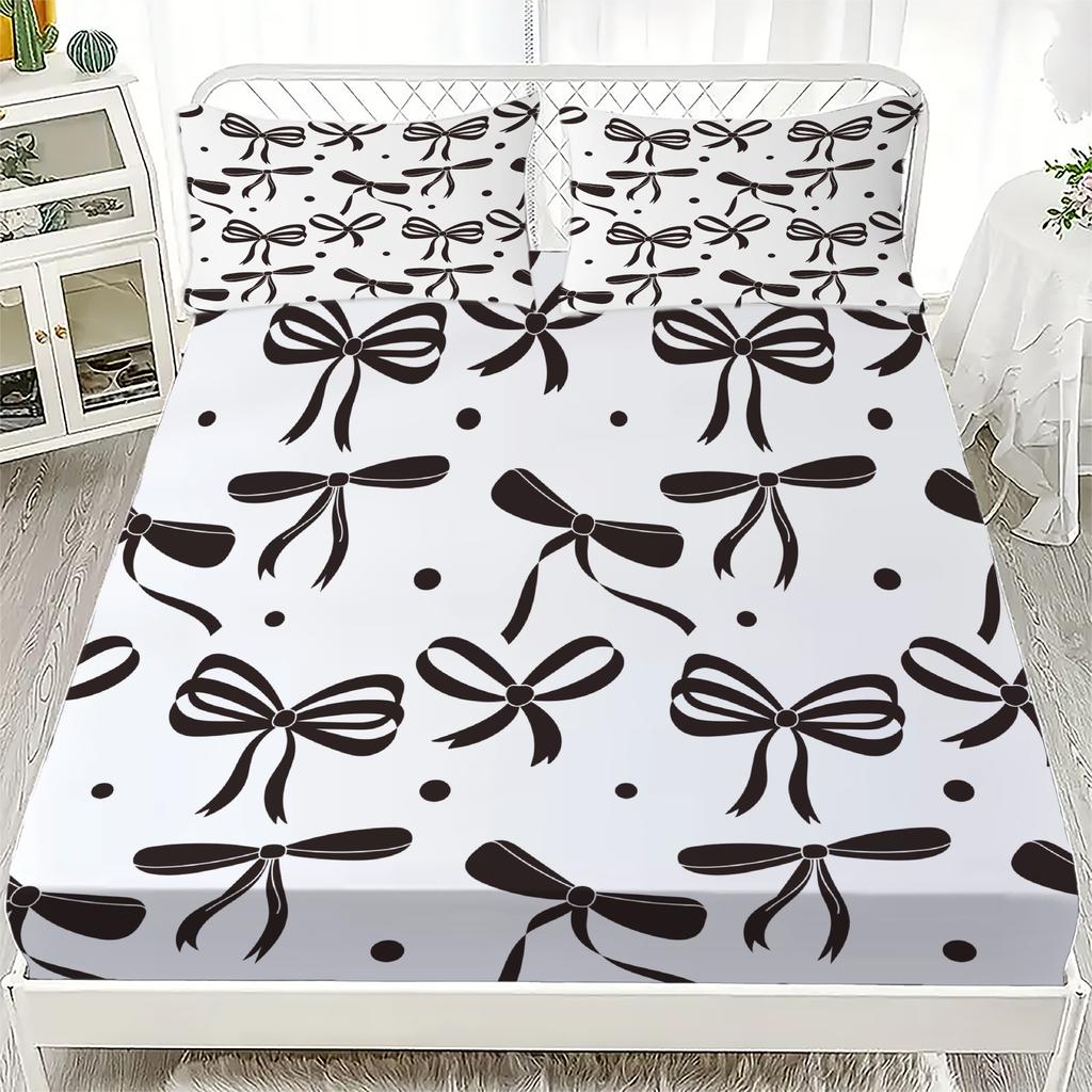 Набор простыней на резинке с бантом, 2/3 шт., Персонализированный комплект постельного белья с бантом, Удобный, Приятный к коже, Милый стиль, 180x220 см