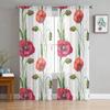 Poppies White Background Tulle Curtain For Living Room Sheer Valance Curtain For Kitchen Bedroom Window Drapes