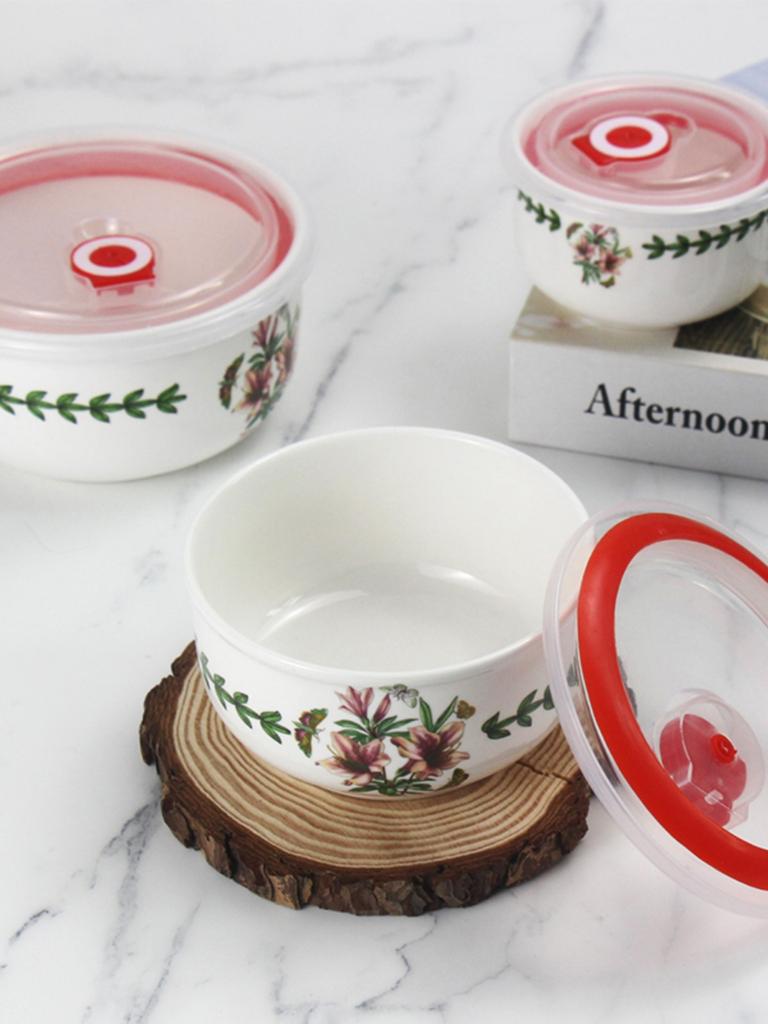 Из трех частей, хрустящий керамический холодильник для пищевых продуктов, герметичная микроволновая печь, большая емкость для ланча, миска для лапши быстрого приготовления