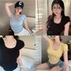 Summer Irregular Tops Women Slim Stretch Round Neck Short Sleeve T-shirt