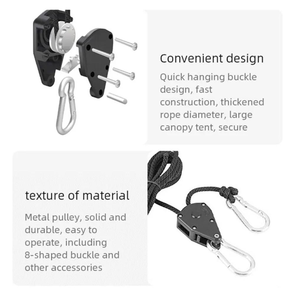 4pcs Awning Wind Rope 8 Inch Adjustable Lanyard Hanging for Tent Fan Grow Plant Lamp Pulley Ropes Pulley Lifting Pulley Hook