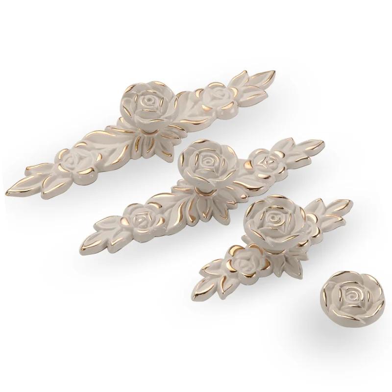 1PC European Ivory Rose Style Cabinet Handles and Knobs Modern Simple Wardrobe Drawer Door Pulls Furniture Hardware