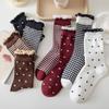 Women's Autumn and Winter Checkered Polka Dot Mid-calf Socks, Lolita Lace Pile Socks, School-style Thigh-high Socks