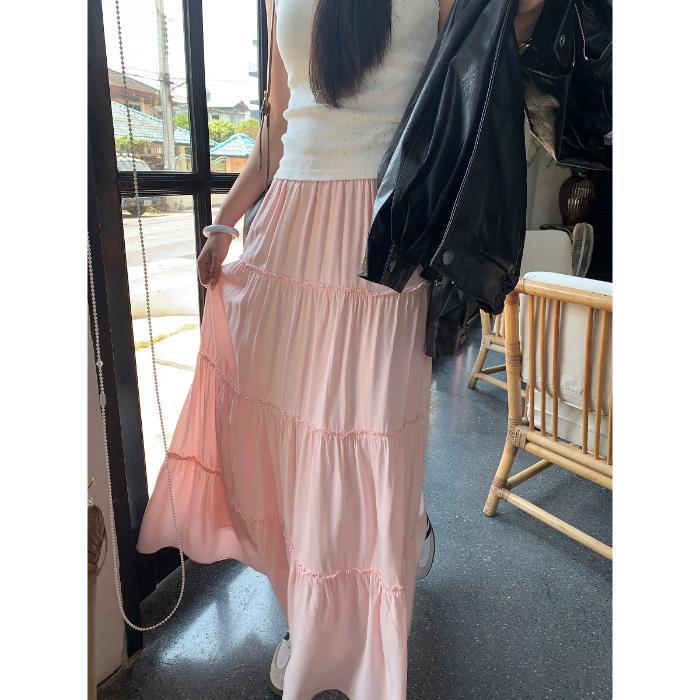 Юбка А-силуэта с высокой талией в французском стиле для женщин - Элегантная весенняя юбка миди с оборками