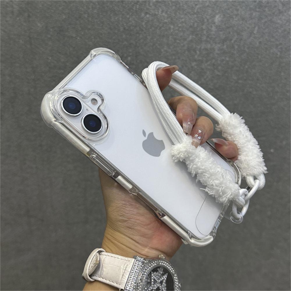 Hybrid Bumper Armor Transparent With Wrist Strap Case For 15 17 11 12 13 14 16 Pro Max Plus XR Shockproof Air Bag Cover