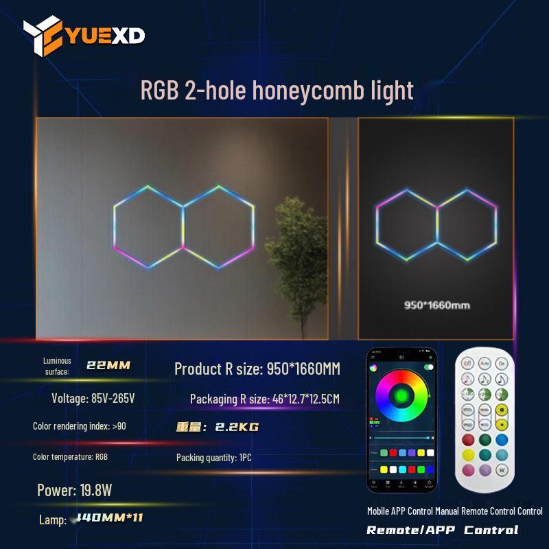 RGB Honeycomb LED Hexagonal Garage Light 110V - Wide Voltage for Car Wash and Workstation