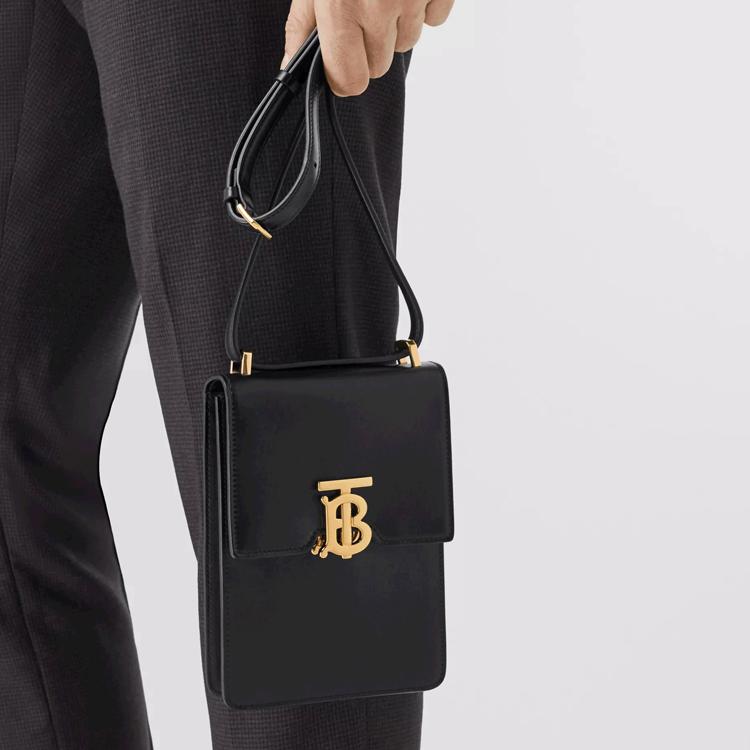 Burberry Robin TB Logo Leather Adjustable Shoulder Bag Women Shoulder Bag Black 80330421