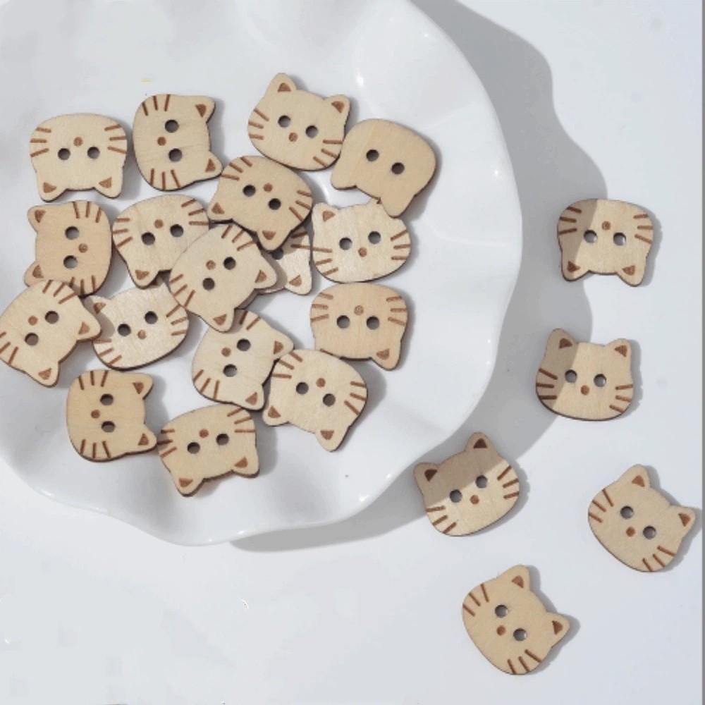 20 pcs Wooden Cat Shape Buttons 2 Holes Sewing Buttons Vintage Fish Buttons  Bags Hats