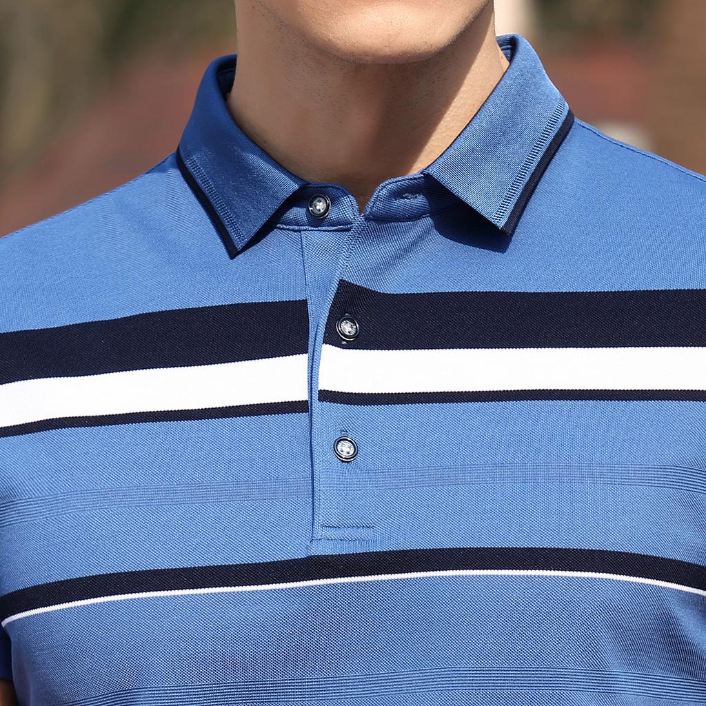 [Administrative Color Contrast Stripe] Summer New Style Flip Collar Mulberry Silk Anti Wrinkle Business Polo Shirt