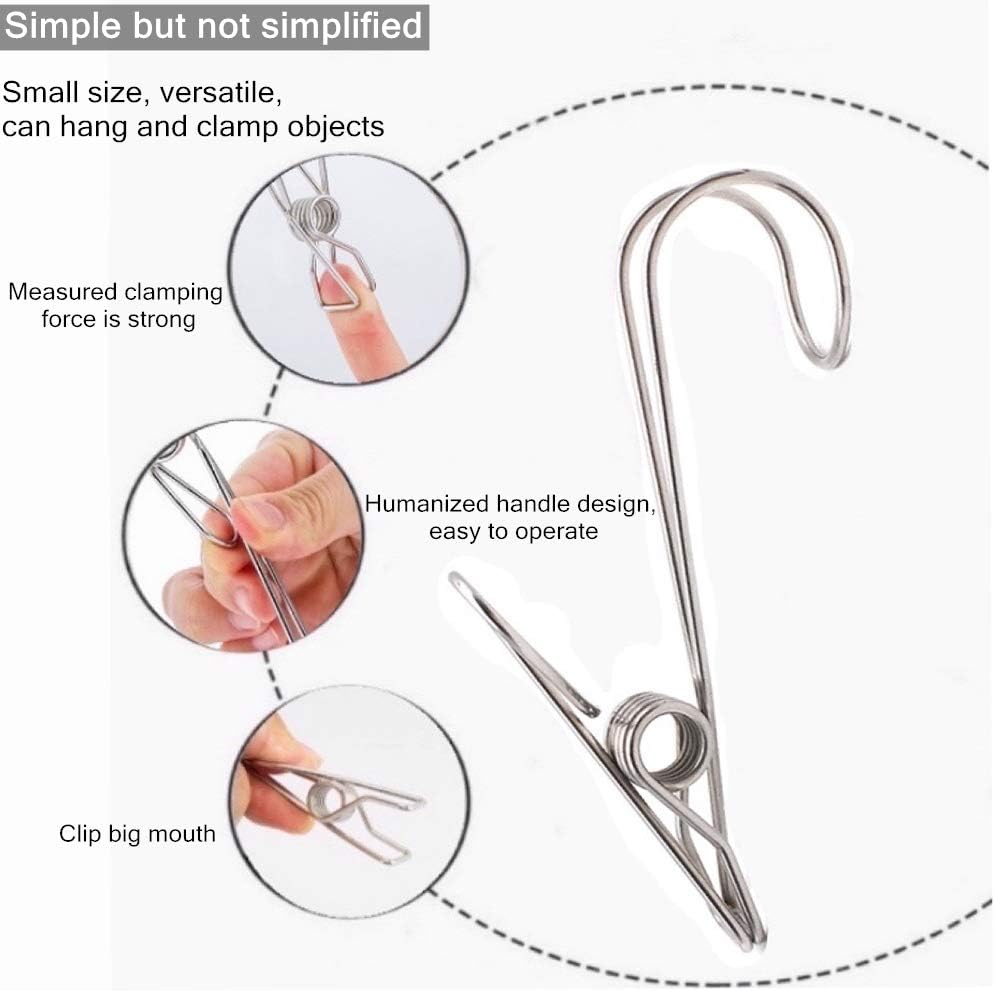 10 шт. прищепок из нержавеющей стали с крючками, металлические пружинные зажимы с крючками, универсальные подвесные зажимы для офисов, кухонь, ванных комнат