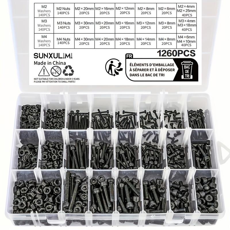 1260pcs Metric Bolt Assortment - M2 M3 M4, 21 Sizes 4MM To 30MM 12.9 Alloy Steel Bolts And Nuts Kit