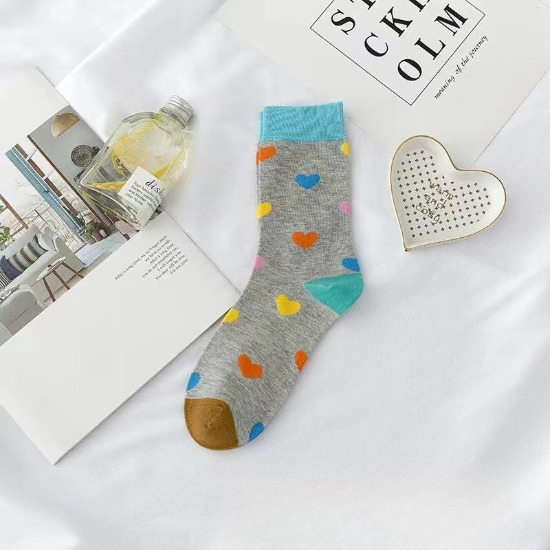 5 пар женских носков с сердечками, длинные хлопковые носки с высокой берцем, милые мягкие короткие носки, дышащие, впитывающие пот повседневные носки