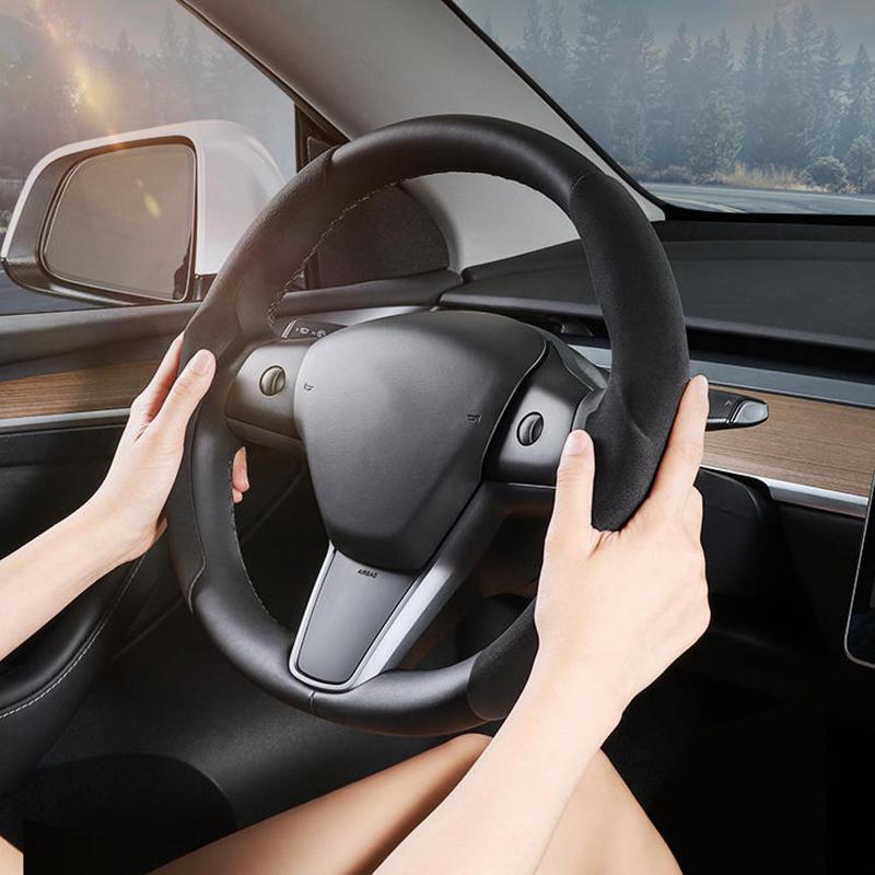 Для Tesla Руль Чехол Модель 3/Y Замша Углеродное волокно Ультратонкий Пот Впитывающий Специальный Руль Автомобильные Аксессуары