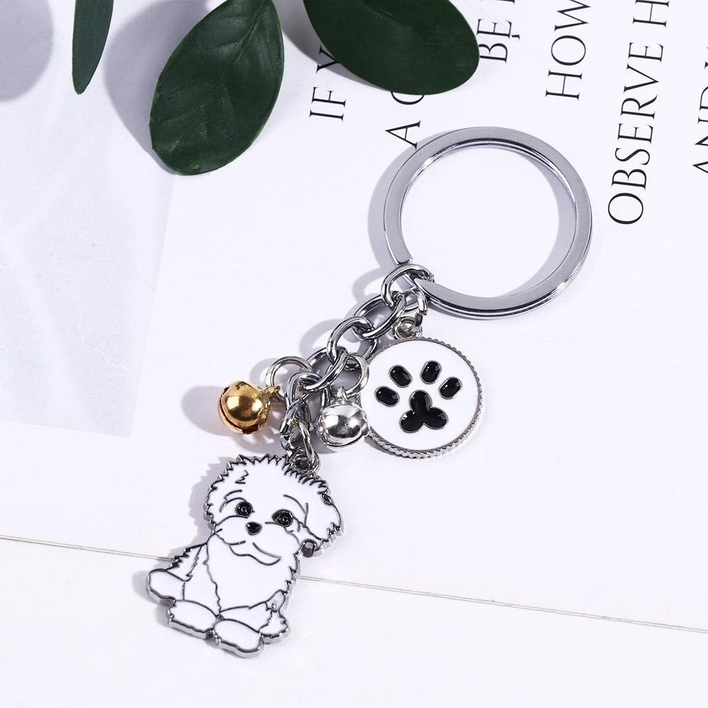 White Animal Bell Husky Enamel Golden Retriever Pet Keychain Dog Keychain Dog Pendant Pet Keyring
