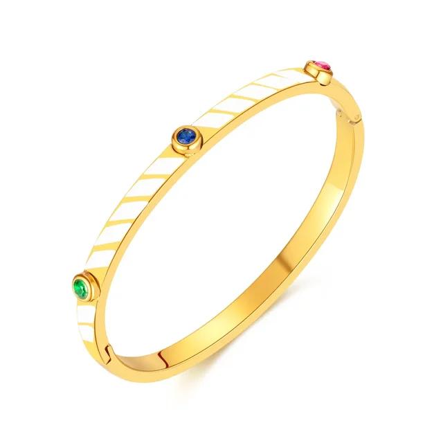 Light luxury design titanium steel candy colour striped inlaid zirconia stainless steel bracelet ladies fashion stackable color