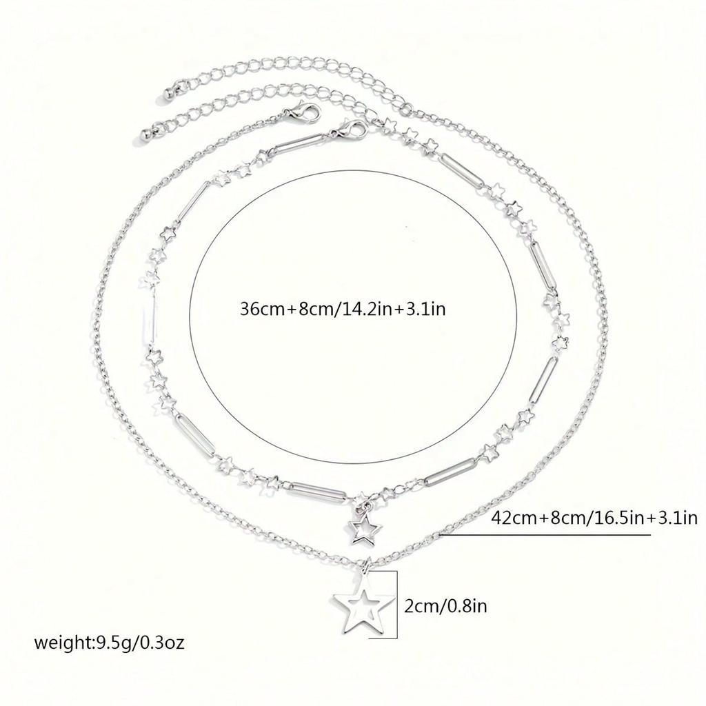2 шт. Многослойная серебристая подвеска в виде звезды-пентаграммы, ручная работа, цепочка-колье, подходит для повседневной носки женщинами