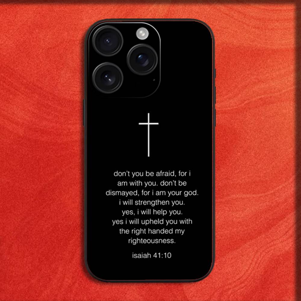 Исаия Иисус Библейский Стих Крест Чехол для Телефона Для iPhone 16,15,14,13,12,11,Pro,XS,Max,XR,Plus,E,Mini Черный Ударопрочный Чехол