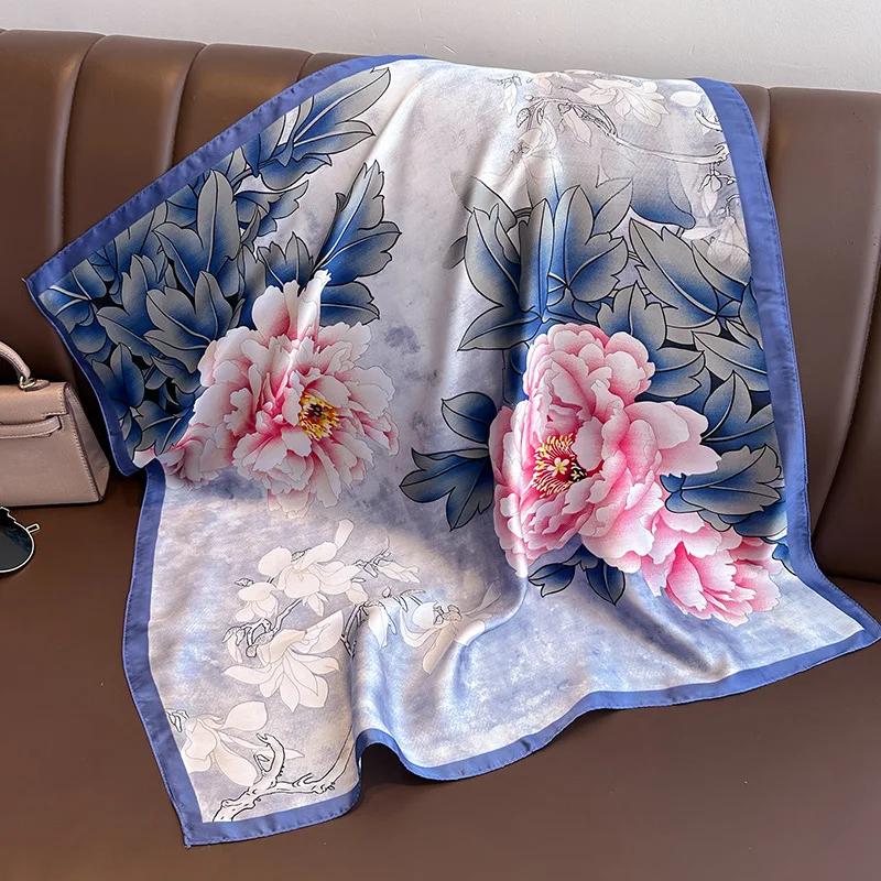 Silk Satin Neck Scarf For Women Fashion Bandana Head Small Hijab Scarves 70cm Square Kerchief Luxury Print Hair Scarf For Ladies