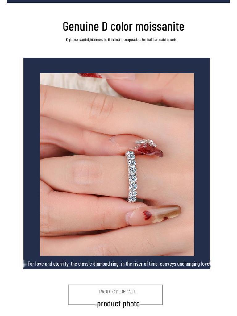 Кольцо-дорожка из стерлингового серебра 925 пробы с муассанитами паве, полностью усыпанное бриллиантами, с платиновым покрытием