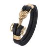 Punk Gold Color Wolf Men Bracelets Stainless Steel Anchor Shackles Black Leather Bracelet Male Wristband Jewelry Gifts