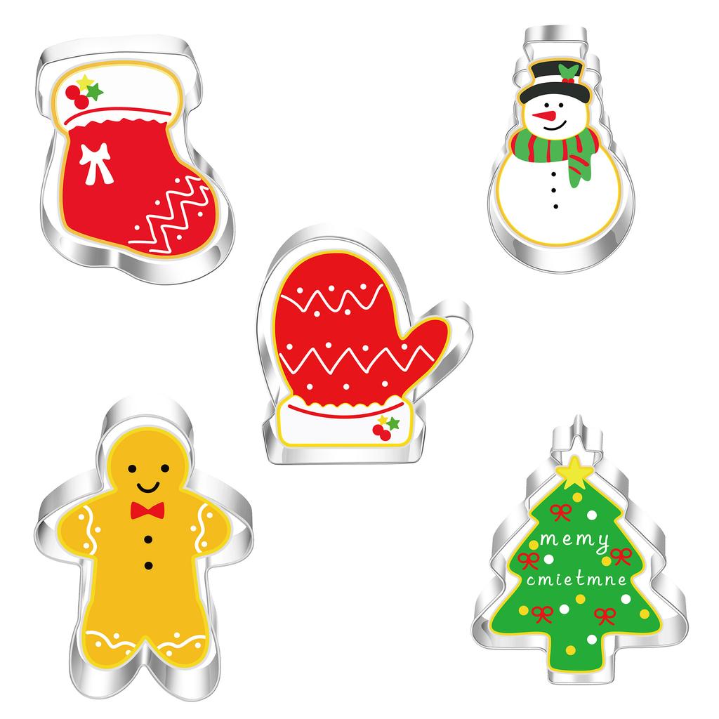 5Pcs/set Christmas Cookie Cutter Gingerbread Xmas Tree Mold Christmas Cake Decoration Tool Navidad Gift DIY Baking Biscuit Mould