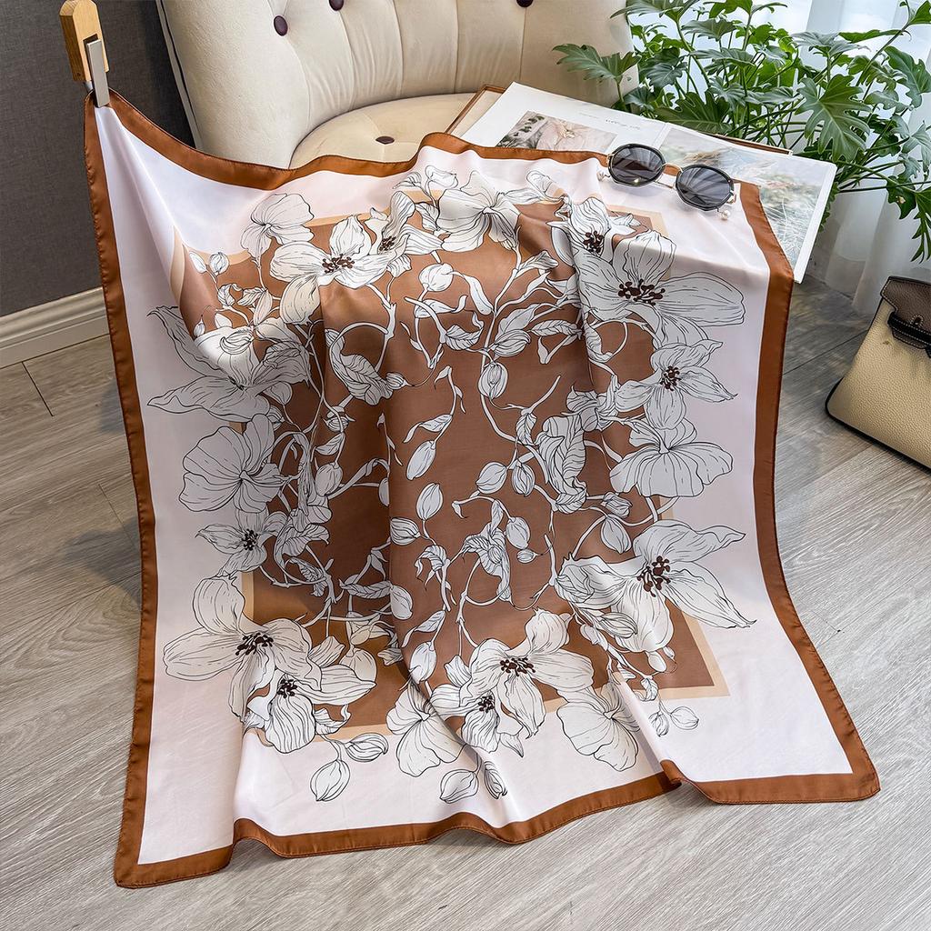 Spring And Summer 90Cm Silk Scarf Women'S Satin Printing Imitation Silk Scarf Large Square Scarf Temperament Shawl Bag Headscarf