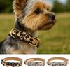 Ошейник для выгула питомцев, кожаный ошейник с леопардовым принтом, модный ошейник для питомцев, для маленьких и средних собак