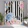 2pcs Elegant Pink Rose & Butterfly Pattern Curtains, Black & White Stripes - Polyester, Classic Style for Living Room Decor, Cur