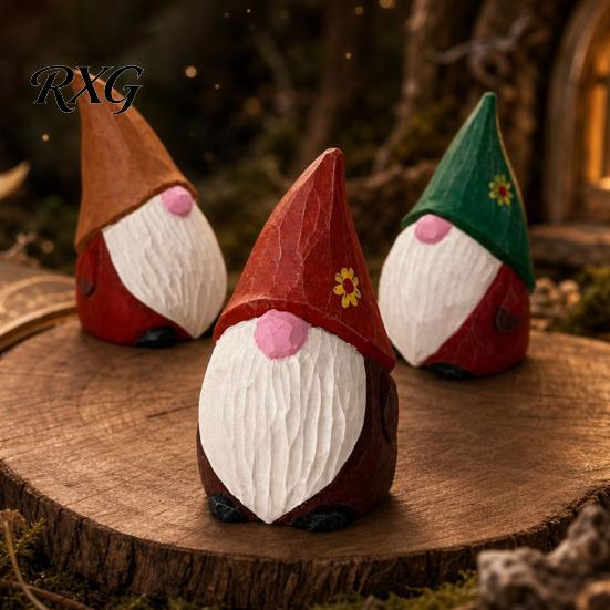 Seasonal Gnome Statue Wood Carved Figurine, Farmhouse Rustic Faceless Dwarf Statue, Wooden Handmade Mini Sculpture for Christmas Party Decoration