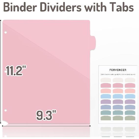 Forvencer 8 Count Dividers for 3 Ring Binder, 8 Tabs Binder Dividers with 2 Pockets, Binder Dividers with Tabs for School Office and Home