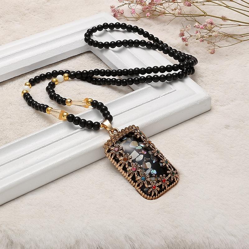 Ожерелье из бисера, длинная винтажная веревка в стиле бохо, ломтик цепи, каменные подвески, богемные этнические женщины