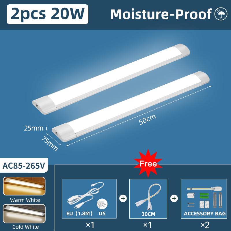 Moisture-Proof Led Tube Light 50/30cm Kitchen Lights 20W 10W 6W Cabinet Lighting Kitchen Bathroom Bedroom Tube Fixture 220V 110V