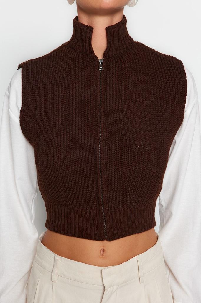 Женский модный стильный свитер, укороченный базовый трикотаж на молнии, жилет
