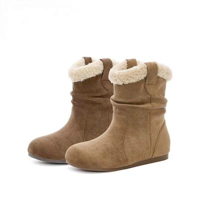 Maillard ретро пушистые короткие ботинки женские новые плюшевые теплые на плоской подошве ботинки на платформе средней длины