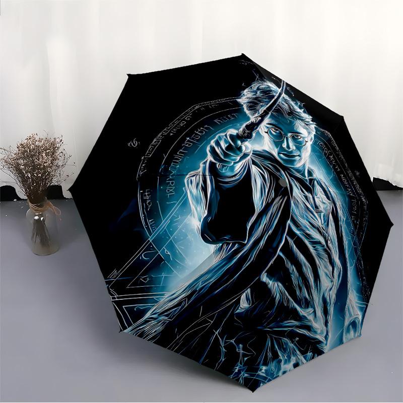 1pc Harry Potter Automatic Folding Umbrella - Compact 8-Rib Design, Durable Plastic & Iron, F104037