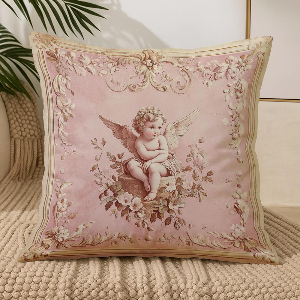 pc Pastel Pink Rococo Cherub Pillow Cover Polyester Sided Print Baroque Floral Ornate Art Cushion Elegant Victorian Decor