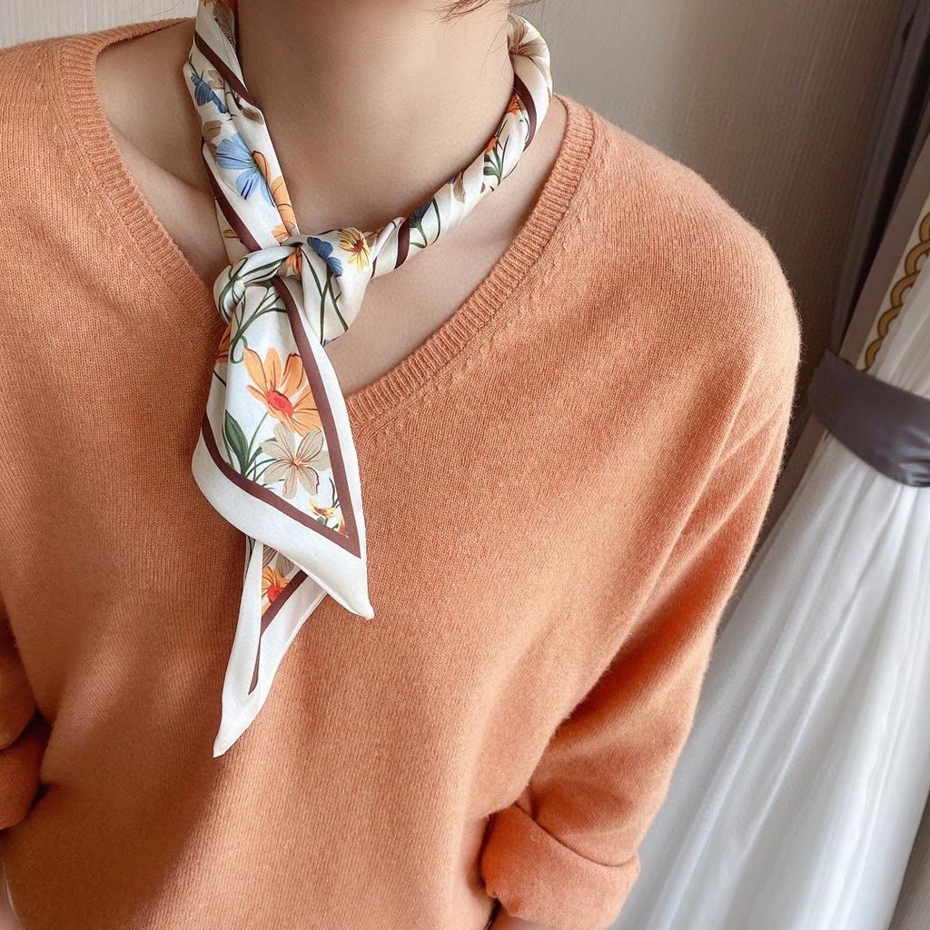 Spring/Summer Fashion Headbands For Women Flower Print Lightweight Scarf Streamer Soft Satin Neckerchief Elegant Hair Scarf