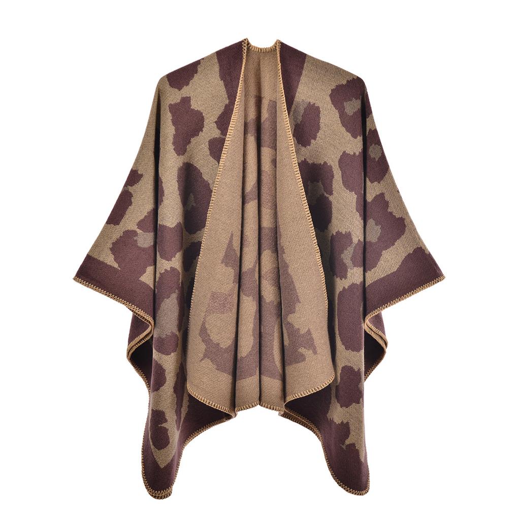 European and American Style Women's Scarf Fashion Leopard Shawl Autumn and Winter Pashmina Large Split Cape Thicken Warm Cloak