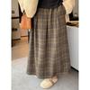 Женская шерстяная клетчатая юбка-трапеция с высокой талией и складками больших размеров - в стиле ретро-колледж, повседневная юбка средней длины