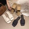 2025 Summer European and American New Fashion One-word Cool Slippers Simple Temperament Flat Bottom Square Head Sandals Women