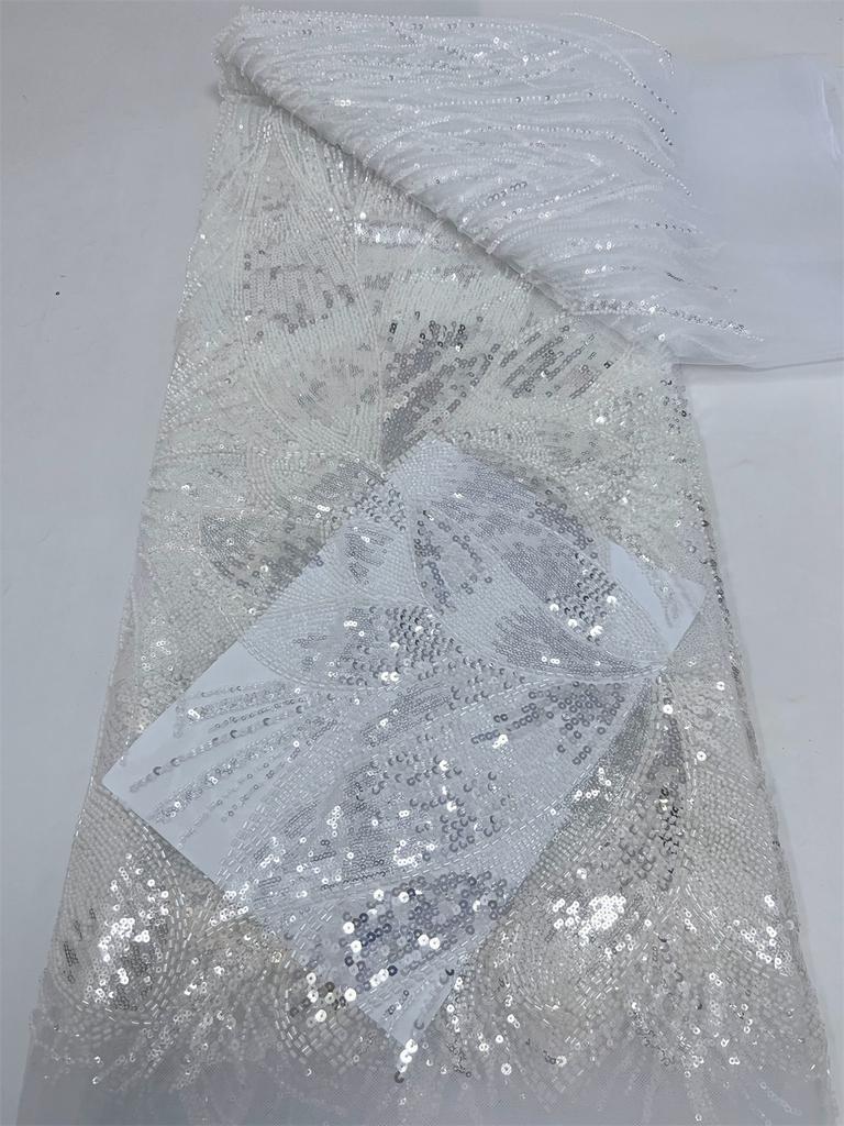 Новейшая африканская кружевная сетчатая ткань с бисером 3 ярда 2025 Высококачественный нигерийский свадебный материал Роскошная ткань с пайетками и бисером для шитья
