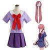 Gasai Yuno Косплей Аниме Дневник будущего Gasai Yuno Mirai Nikki Косплей Костюм Школьная форма Бант Короткая юбка Парик Костюмы на Хэллоуин
