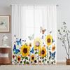 2-piece HD Digital Colorful Butterfly Sunflower Flower Print Window Screen Home Decorating Style Decorative Living Room Bedroom