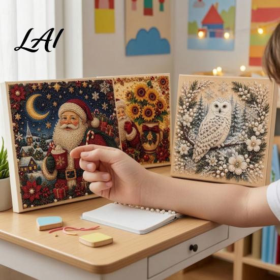 DIY Craft Sets for Adults Xmas Faux Pearl Art Kit Santa Claus Reindeer Painting Handmade Christmas Decorations Sparkling 3D Festive Wall Kit Adults