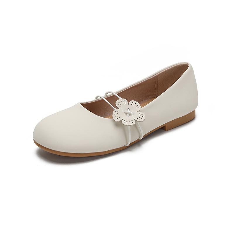 Yuexinwang Leather Flat for Huizhou Women's Shoes Grape Mother Same Flat Shoes Children Round Head Versatile Soft Sole Doudou Shoes