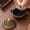 Mini Incense Coil Burner Chinese Style Vintage Hollow Dual-ears Three-Legged Zinc Alloy Incense Cone Holder Home Office Desktop Decoration