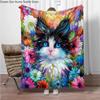 8 Size Colorful Cat Flannel Throw Blanket,Soft Throw Blanket for Home Bedroom Bed Sofa Picnic Travel Office Cover Child Gift