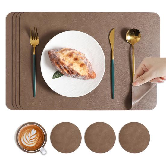 Yousheng Faux Leather Placemat Coaster Dining Table Heat Insulation Pad Dual Side Waterproof Placemat for Kitchen Countertops Dining Tables