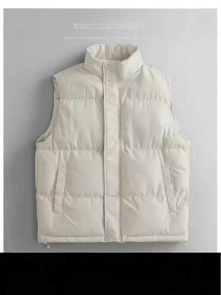 Мужской зимний жилет со стойкой: Однотонный, Модный студенческий стиль, Без рукавов, Повседневный.