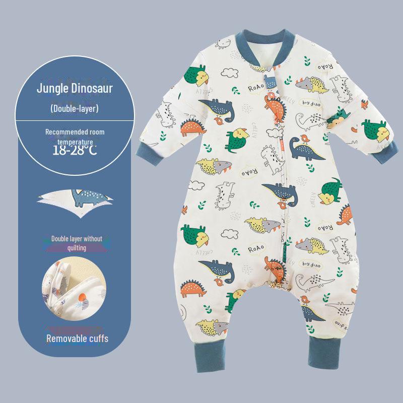 Детский спальный мешок из толстого и тонкого хлопка: Разрез по ноге, мультяшный дизайн, с рукавами, на все времена года